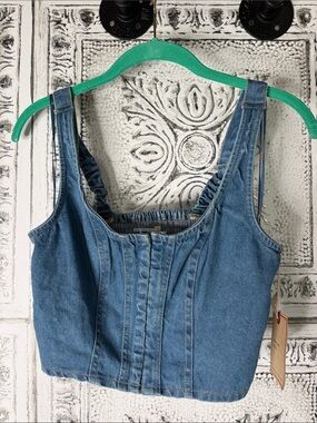 Lone Star Denim Crop Tank Top - Light Blue